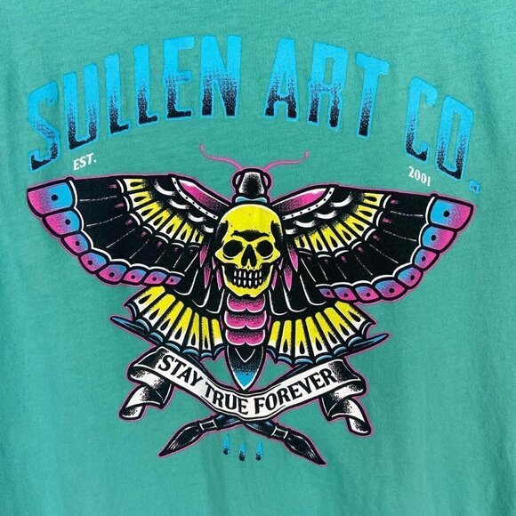 Sullen Angels Women’s T-shirt Top Butterfly Graphic Teal Green Short Sleeve Sz L - Picture 4 of 6